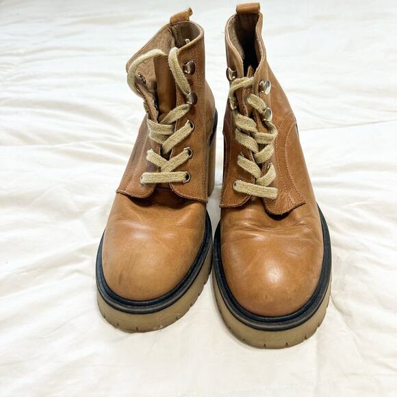 Free People Sydney Hiker Lace-Up Tan Beige Leather Boots EUC Women’s Size 6.5 - Picture 6 of 12